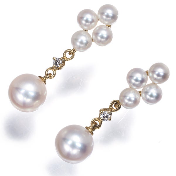 ミキモト ピアス  アコヤ真珠 3.5-6.5mm  ダイヤ   K18YG 