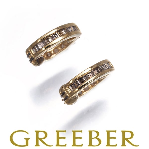 GSTV イヤリング ブラウンダイヤ 0.22ct/0.22ct リバーシブル ピアリング フープ K18YG