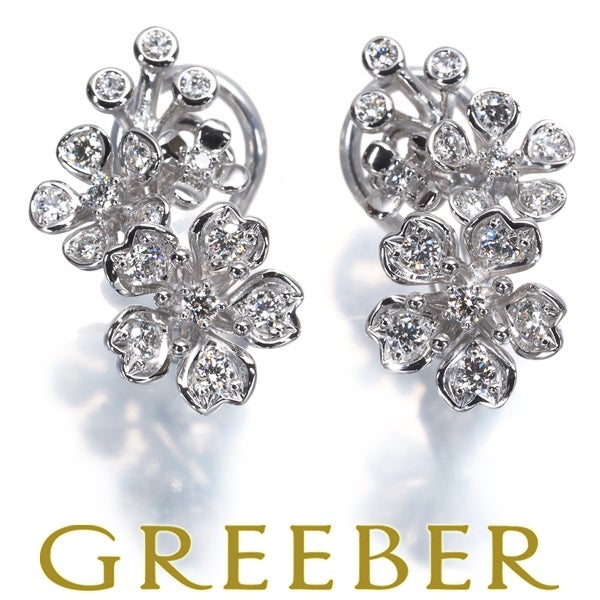 ミキモト イヤリング  ダイヤ 0.23ct/0.23ct ブルーム フラワー K18WG 