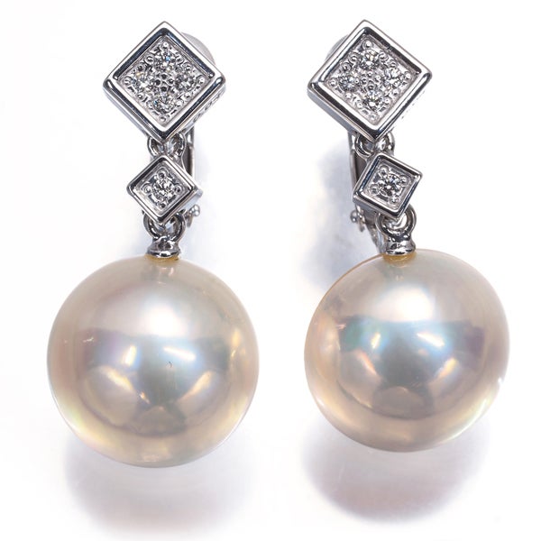 タサキ イヤリング  マベ真珠 12.7mm  ダイヤ 0.04ct/0.04ct   K18WG 