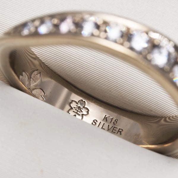 杢目金屋 リング  ピンク&クリア ダイヤ  艶消し 9.5号 K18WG/PG/シルバー 