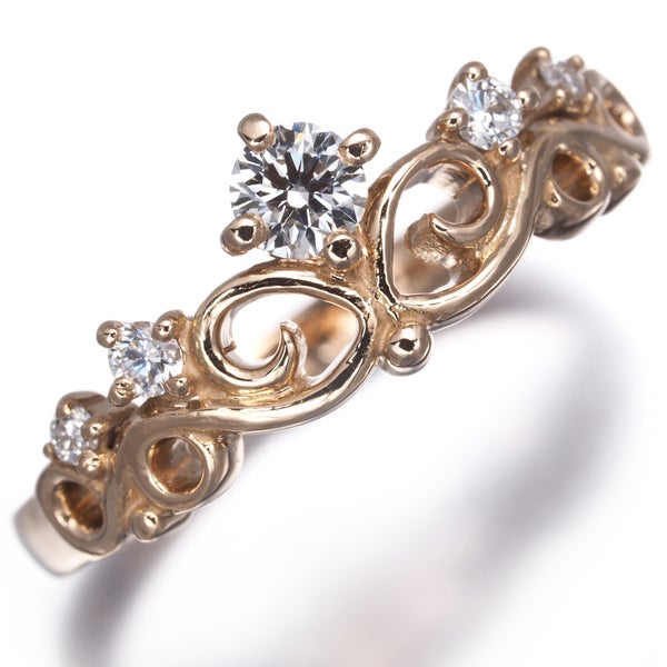 スノウ リング  ダイヤ 0.113ct F VVS1 3EX H&C 花冠 7号 K18PG 箱/鑑定書