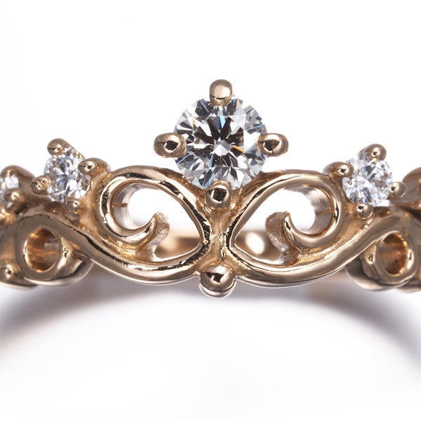 スノウ リング  ダイヤ 0.113ct F VVS1 3EX H&C 花冠 7号 K18PG 箱/鑑定書