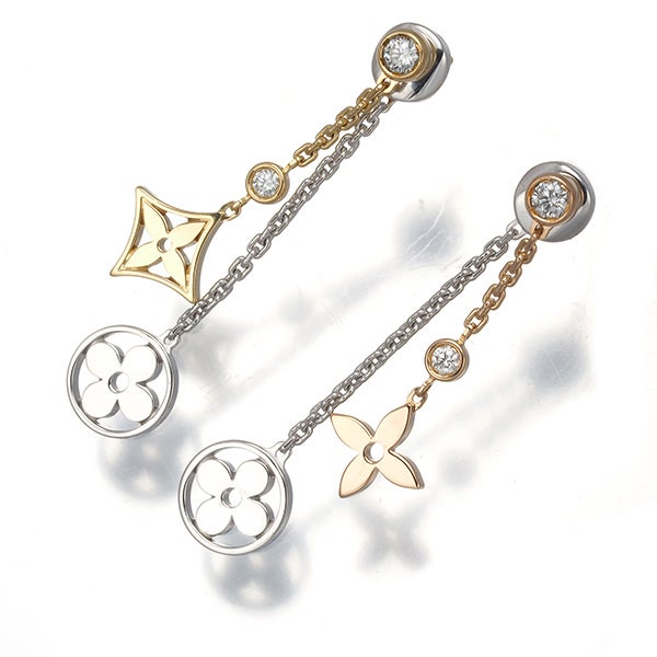 ルイヴィトン ピアス  ダイヤ モノグラムイディール ダブルチェーン スリーカラー K18YG/WG/PG 