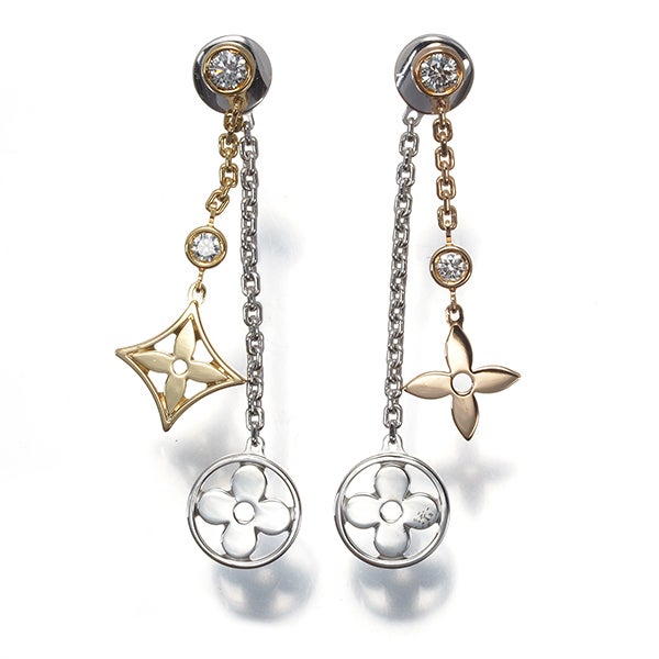 ルイヴィトン ピアス  ダイヤ モノグラムイディール ダブルチェーン スリーカラー K18YG/WG/PG 