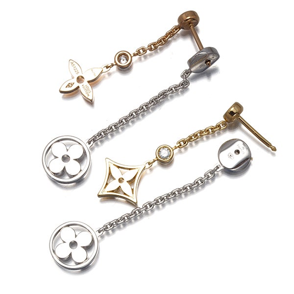 ルイヴィトン ピアス  ダイヤ モノグラムイディール ダブルチェーン スリーカラー K18YG/WG/PG 