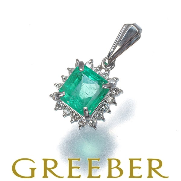  エメラルド 0.923ct  ダイヤ 0.16ct クラシック  ペンダントトップ Pt900 