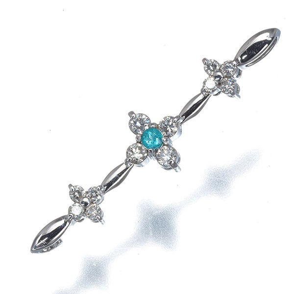  パライバトルマリン 0.03ct  ダイヤ 0.27ct フラワー 2WAY  ペンダントトップ K18WG 