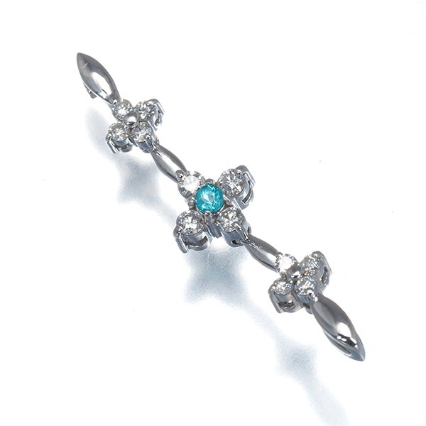  パライバトルマリン 0.03ct  ダイヤ 0.27ct フラワー 2WAY  ペンダントトップ K18WG 