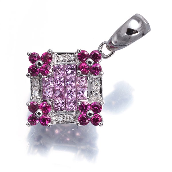  ピンクサファイア 0.70ct ルビー ダイヤ  ミステリーセッティング ペンダントトップ K18WG 