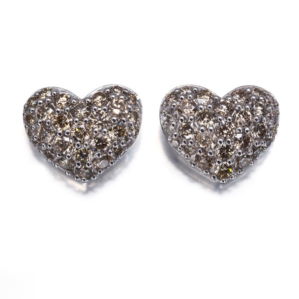 ブラウン＆クリア ダイヤ 0.50ct/0.50ct ハート　パヴェ  ピアス K18WG 