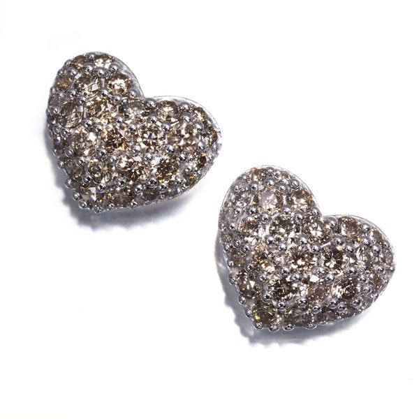 ブラウン＆クリア ダイヤ 0.50ct/0.50ct ハート　パヴェ  ピアス K18WG 