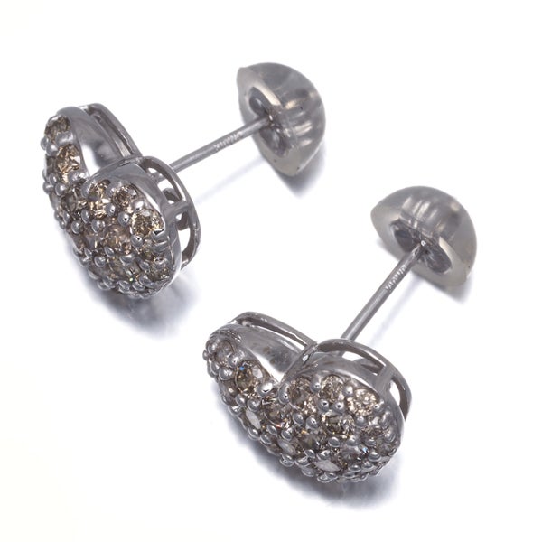 ブラウン＆クリア ダイヤ 0.50ct/0.50ct ハート　パヴェ  ピアス K18WG 