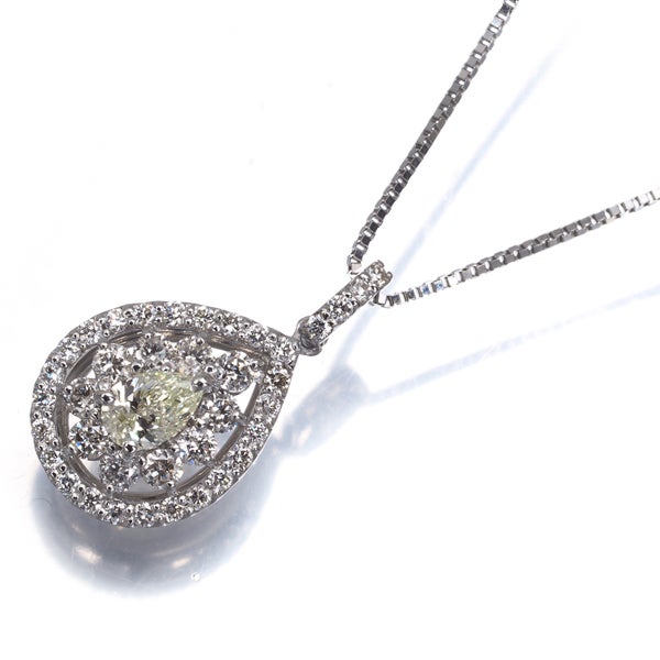 クリア＆イエロー ダイヤ 0.50ct ペアシェイプ ティアドロップ  ネックレス Pt900/Pt850 
