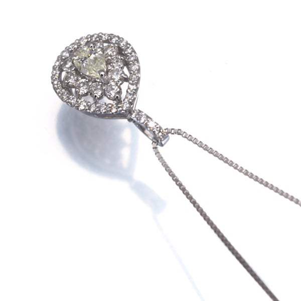 クリア＆イエロー ダイヤ 0.50ct ペアシェイプ ティアドロップ  ネックレス Pt900/Pt850 