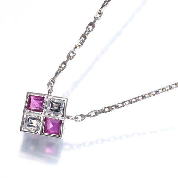  ルビー 0.31ct ダイヤ 0.19ct スクエア  ネックレス Pt900 ソーティング