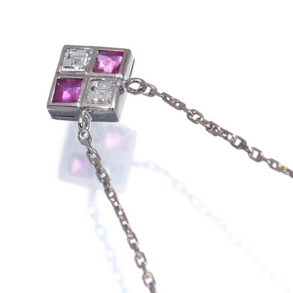  ルビー 0.31ct ダイヤ 0.19ct スクエア  ネックレス Pt900 ソーティング
