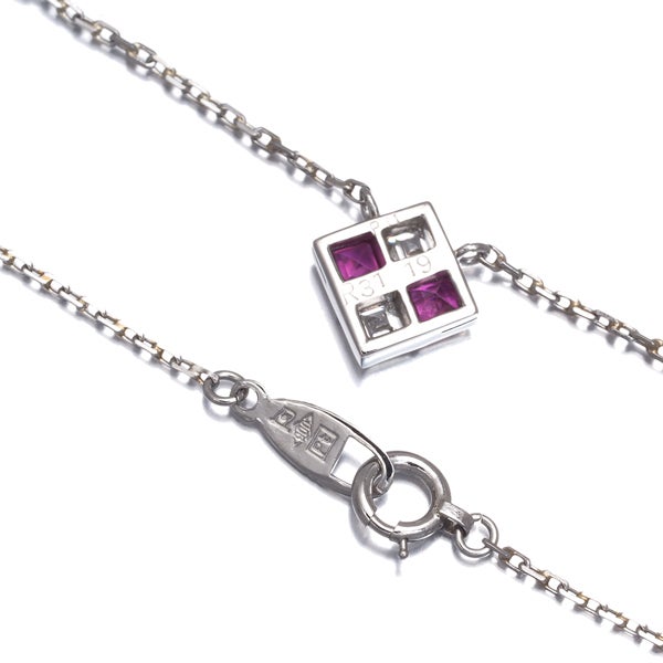  ルビー 0.31ct ダイヤ 0.19ct スクエア  ネックレス Pt900 ソーティング