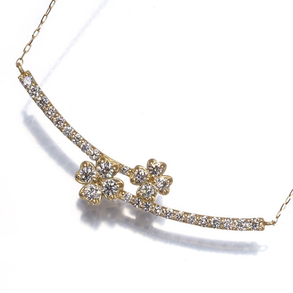  ダイヤ 0.43ct フラワー  ネックレス K18YG 