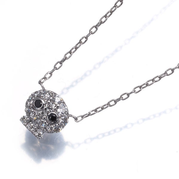 ポンテヴェキオ ネックレス ブラック&クリア ダイヤ 0.14ct/0.01ct  スカル K18WG 