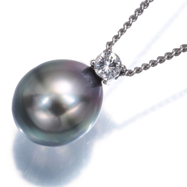 タサキ ネックレス ブラック 黒蝶真珠 9.5mm  ダイヤ 0.11ct   Pt900/Pt850 