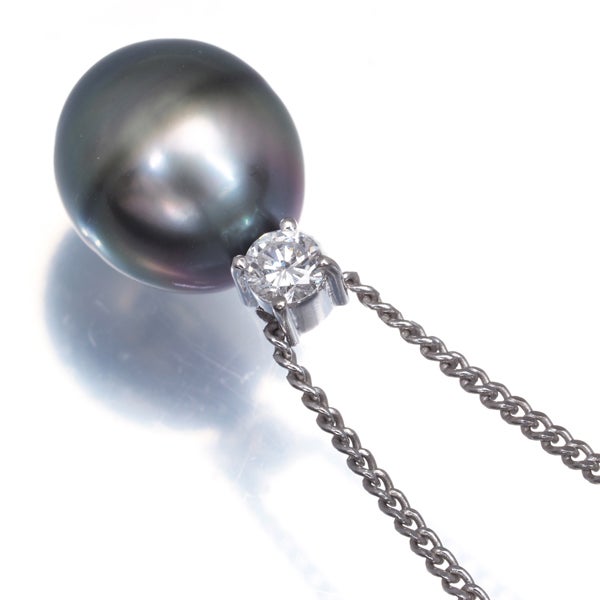タサキ ネックレス ブラック 黒蝶真珠 9.5mm  ダイヤ 0.11ct   Pt900/Pt850 