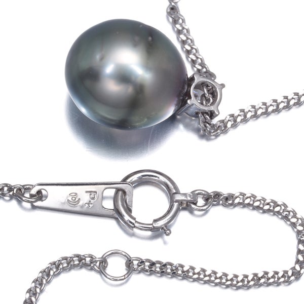 タサキ ネックレス ブラック 黒蝶真珠 9.5mm  ダイヤ 0.11ct   Pt900/Pt850 