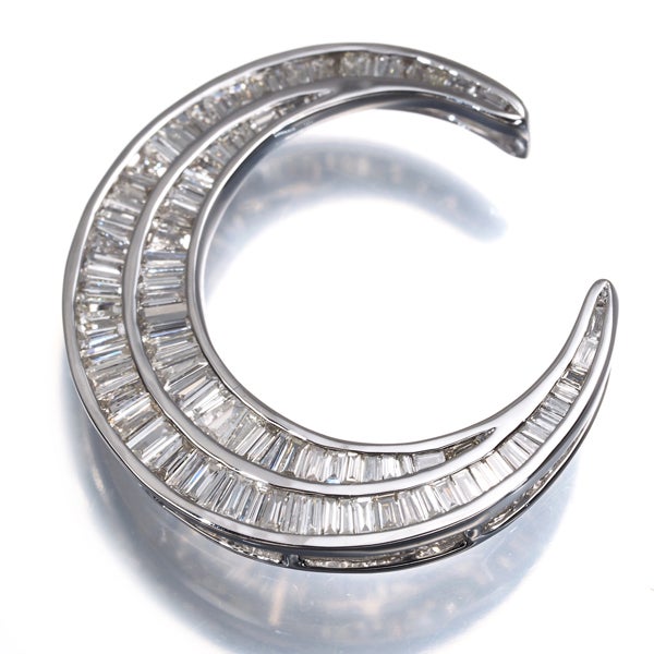  ダイヤ 0.72ct ムーン テーパーカット  ペンダントトップ K18WG 