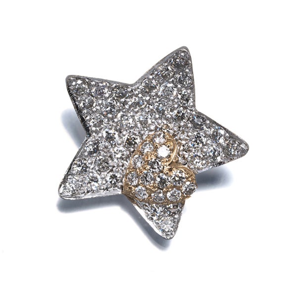  ダイヤ 0.60ct パヴェ スター ハート コンビカラー  ペンダントトップ K18WG/K14YG 