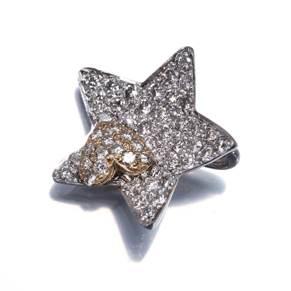 ダイヤ 0.60ct パヴェ スター ハート コンビカラー  ペンダントトップ K18WG/K14YG 