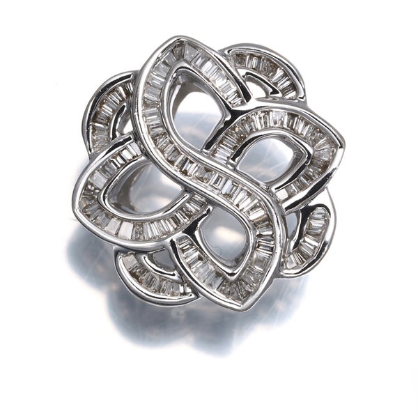  ダイヤ 0.30ct テーパーバゲットカット フラワー  ペンダントトップ K18WG 