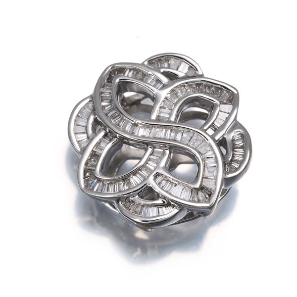  ダイヤ 0.30ct テーパーバゲットカット フラワー  ペンダントトップ K18WG 