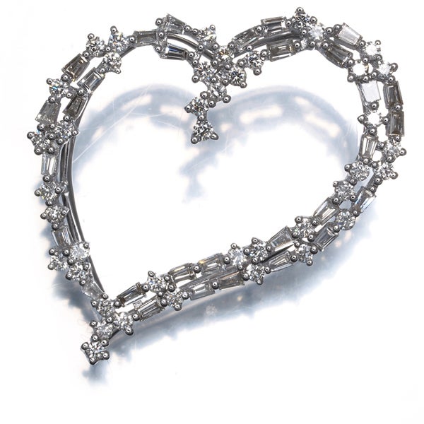  ダイヤ 0.80ct ハート テーパーバゲットカット 2種カット  ペンダントトップ K18WG 