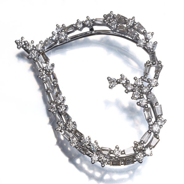  ダイヤ 0.80ct ハート テーパーバゲットカット 2種カット  ペンダントトップ K18WG 