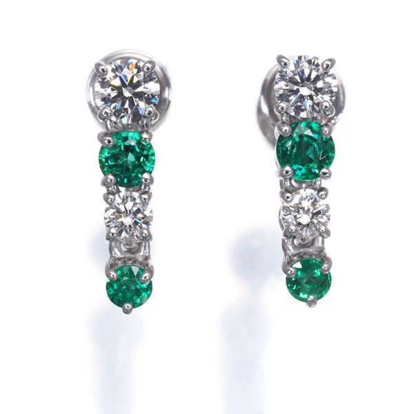 ミキモト イヤリング  エメラルド 0.36ct ダイヤ 0.42ct  揺れる K18WG 