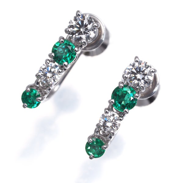 ミキモト イヤリング  エメラルド 0.36ct ダイヤ 0.42ct  揺れる K18WG 