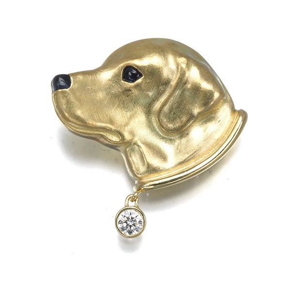 ギメル ブローチ サファイア 0.220ct ダイヤ 0.068ct  ゴールデンレトリバー 犬 K18YG