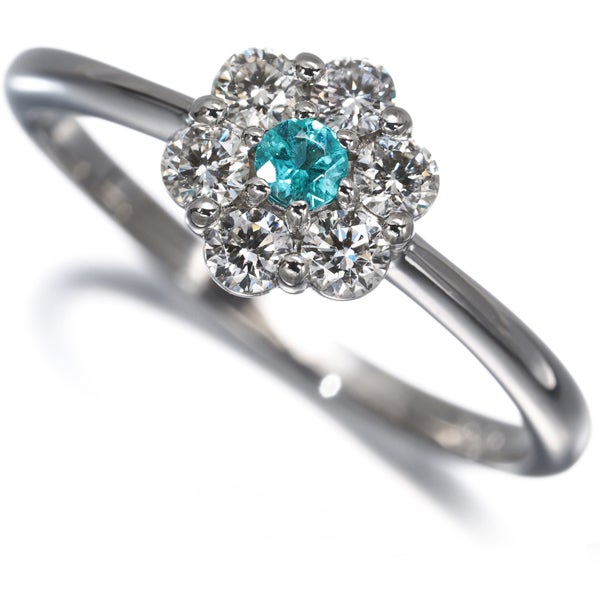  パライバトルマリン 0.05ct  ダイヤ 0.29ct フラワー  リング Pt900 ソーティング