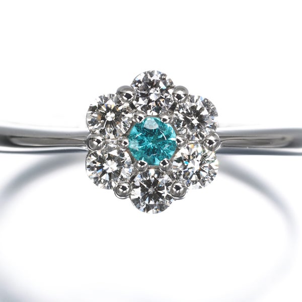 パライバトルマリン 0.05ct  ダイヤ 0.29ct フラワー  リング Pt900 ソーティング