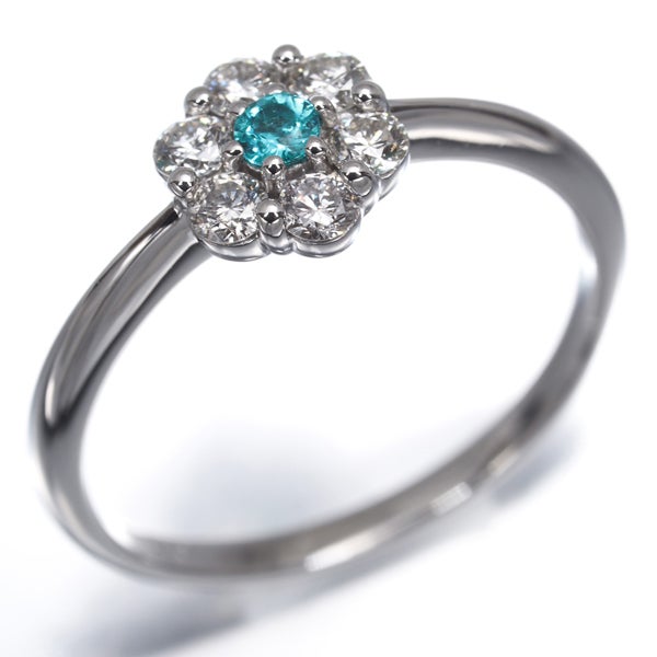  パライバトルマリン 0.05ct  ダイヤ 0.29ct フラワー  リング Pt900 ソーティング