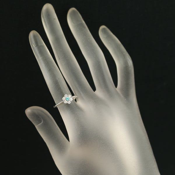  パライバトルマリン 0.05ct  ダイヤ 0.29ct フラワー  リング Pt900 ソーティング