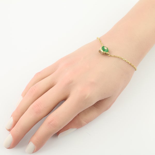 グッチ ブレスレット  ダイヤ 翡翠 ルマルシェデメルヴェイユ キャットヘッド K18YG 