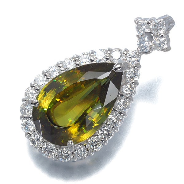  スフェーン 6.51ct  ダイヤ 1.03ct ティアドロップ  ペンダントトップ Pt900 ソーティング