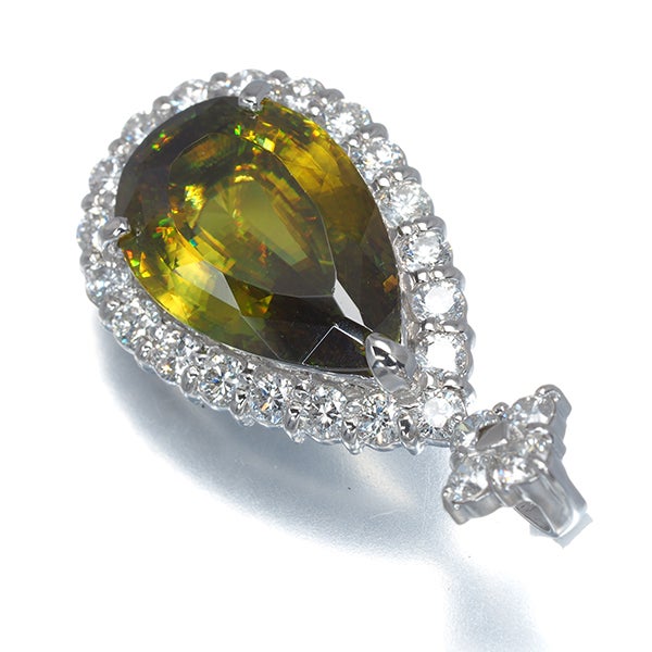  スフェーン 6.51ct  ダイヤ 1.03ct ティアドロップ  ペンダントトップ Pt900 ソーティング