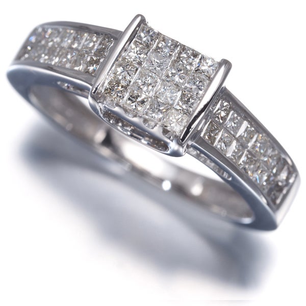  ダイヤ 0.50ct プリンセスカット ミステリーセッティング リング K18WG 