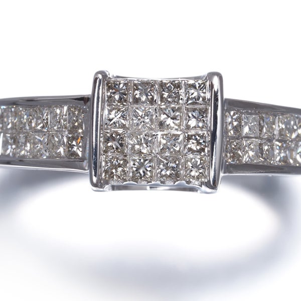  ダイヤ 0.50ct プリンセスカット ミステリーセッティング リング K18WG 