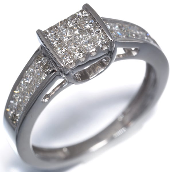  ダイヤ 0.50ct プリンセスカット ミステリーセッティング リング K18WG 