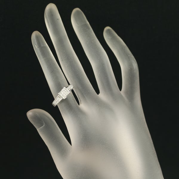  ダイヤ 0.50ct プリンセスカット ミステリーセッティング リング K18WG 