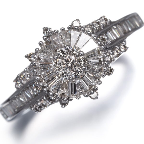 ライトブラウン ダイヤ 0.62ct テーパー 2種カット クラシック  リング K18WG 