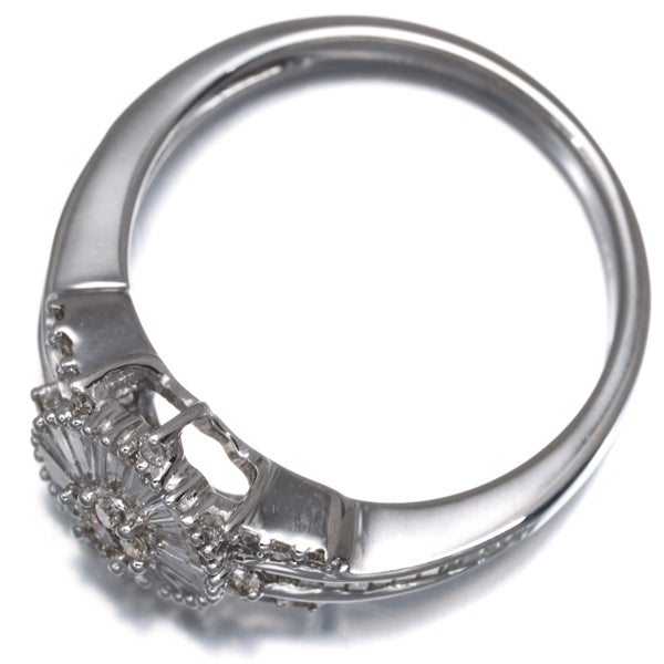 ライトブラウン ダイヤ 0.62ct テーパー 2種カット クラシック  リング K18WG 